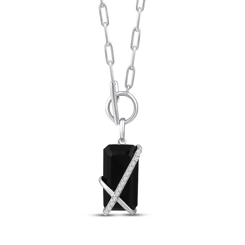Main Image 1 of Black Onyx & Diamond Paperclip Chain Necklace 1/15 ct tw Sterling Silver 18&quot;