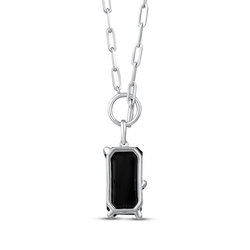 Black Onyx & Diamond Paperclip Chain Necklace 1/15 ct tw Sterling Silver 18"