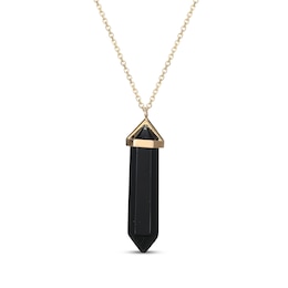 Hexagon-Cut Agate Necklace 10K Yellow Gold 18"