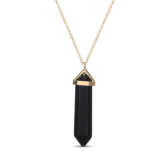 Hexagon-Cut Agate Necklace 10K Yellow Gold 18"