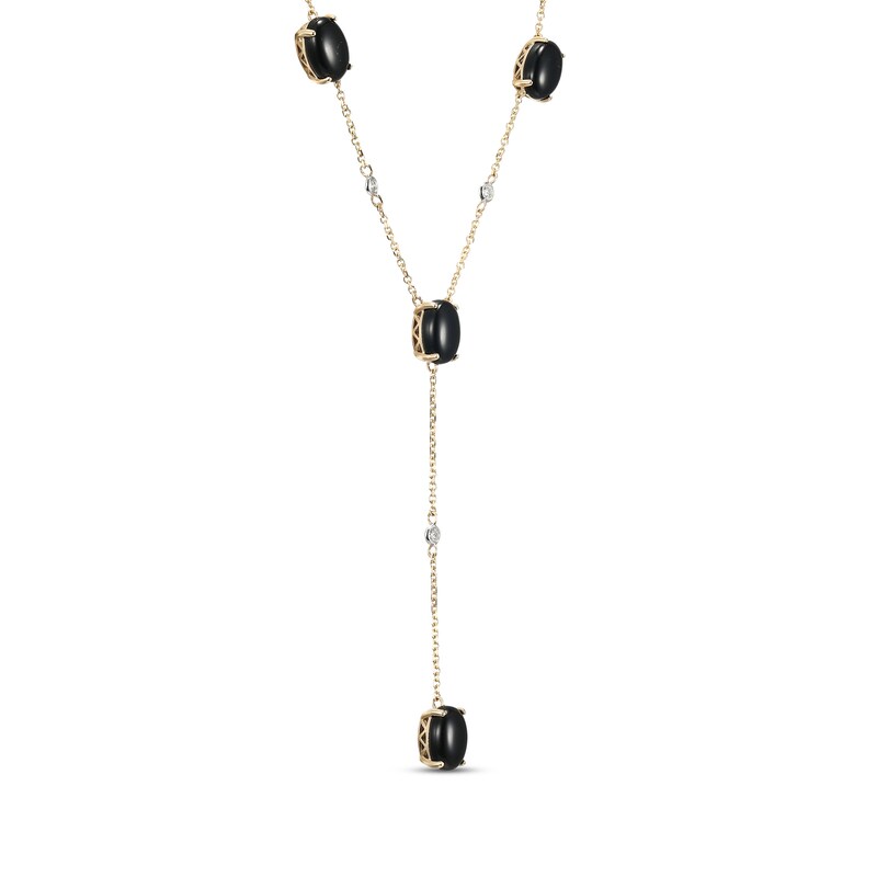 Main Image 2 of Oval-Cut Agate & Diamond Station Y-Drop Necklace 1/20 ct tw 10K Yellow Gold 18"
