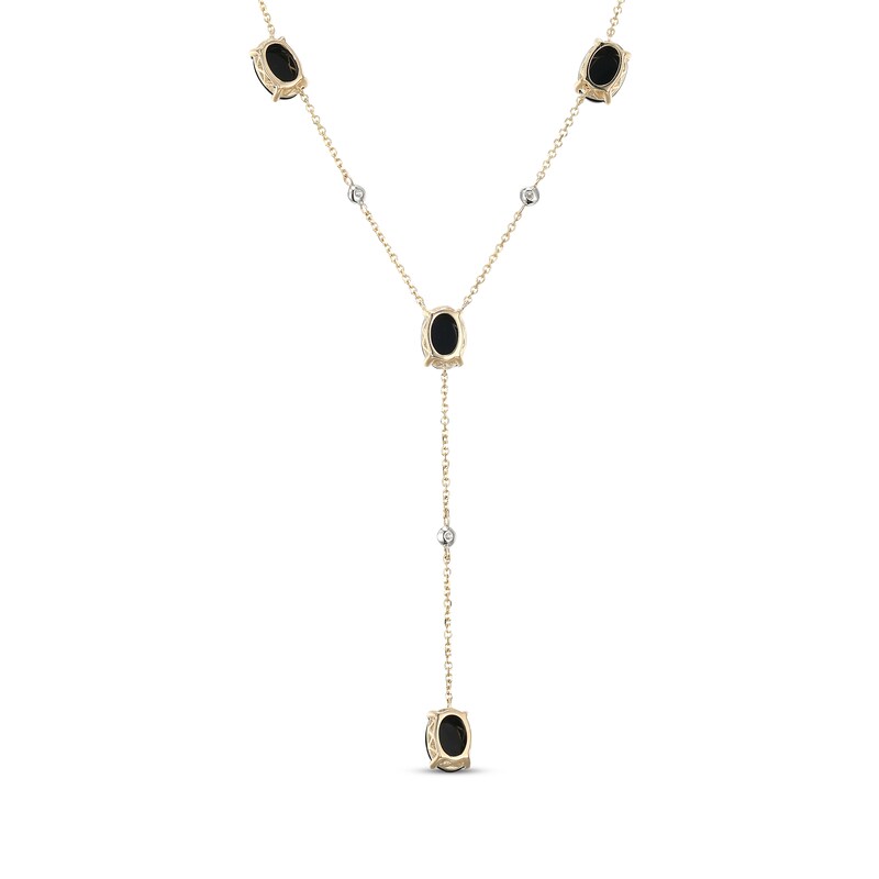 Main Image 3 of Oval-Cut Agate & Diamond Station Y-Drop Necklace 1/20 ct tw 10K Yellow Gold 18"
