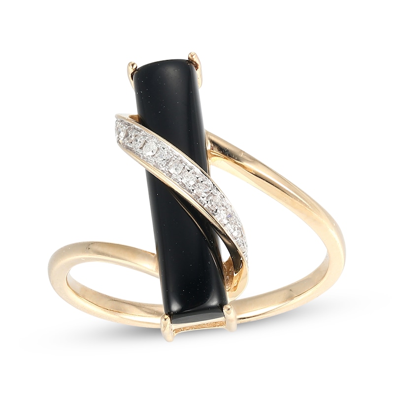 Main Image 1 of Baguette-Cut Agate & Diamond Swirl Ring 1/10 ct tw 10K Yellow Gold
