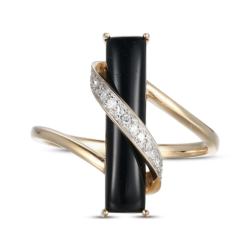 Main Image 3 of Baguette-Cut Agate & Diamond Swirl Ring 1/10 ct tw 10K Yellow Gold