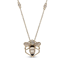 Opal & Diamond Bee Necklace 1/5 ct tw 10K Yellow Gold 18"