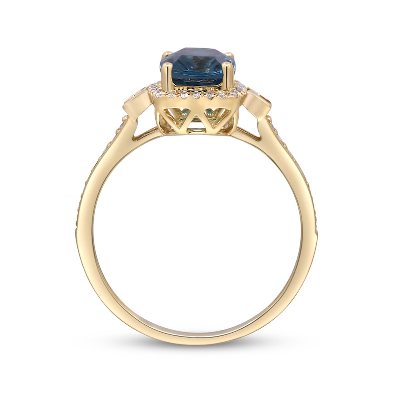 Main Image 2 of Cushion-Cut London Blue Topaz & Diamond Ring 1/4 ct tw 10K Yellow Gold