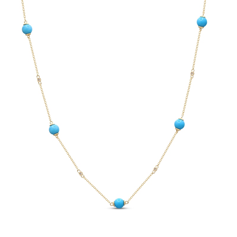 Main Image 1 of Turquoise & Diamond Station Necklace 1/20 ct tw 10K Yellow Gold 18&quot;