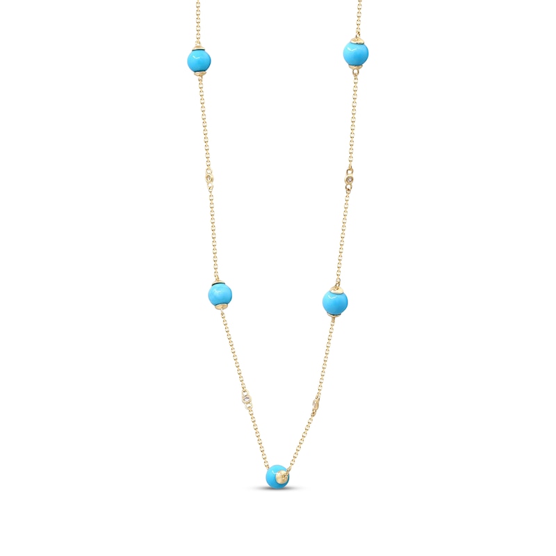 Main Image 2 of Turquoise & Diamond Station Necklace 1/20 ct tw 10K Yellow Gold 18&quot;