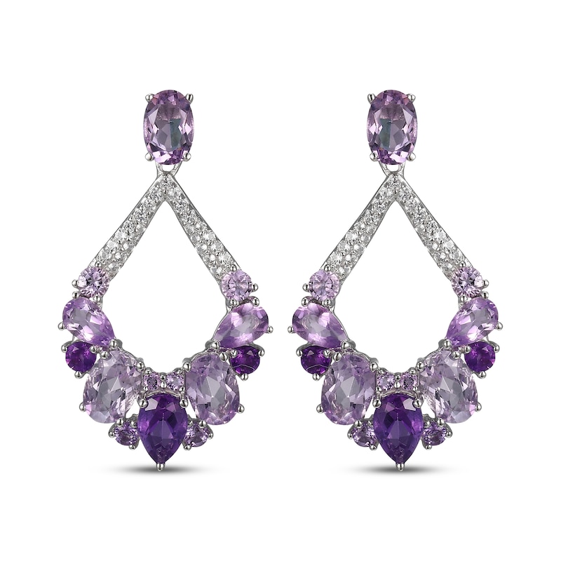 Main Image 2 of Pear, Oval & Round-Cut Amethyst & White Lab-Created Sapphire Chandelier Drop Earrings Sterling Silver