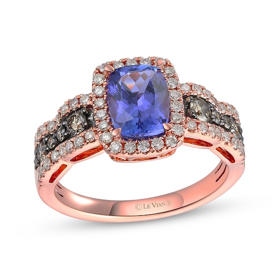 Le Vian Chocolate Waterfall Cushion-Cut Tanzanite Halo Ring 3/4 ct tw Diamonds 14K Strawberry Gold