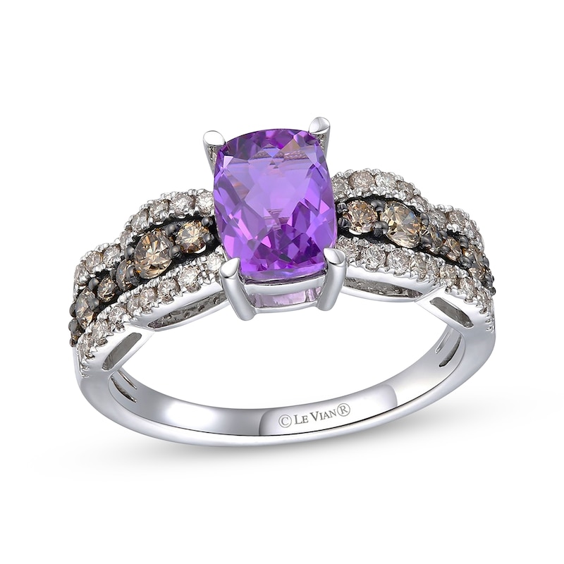 Main Image 1 of Le Vian Chocolate Waterfall Cushion-Cut Amethyst Ring 5/8 ct tw Diamonds 14K Vanilla Gold