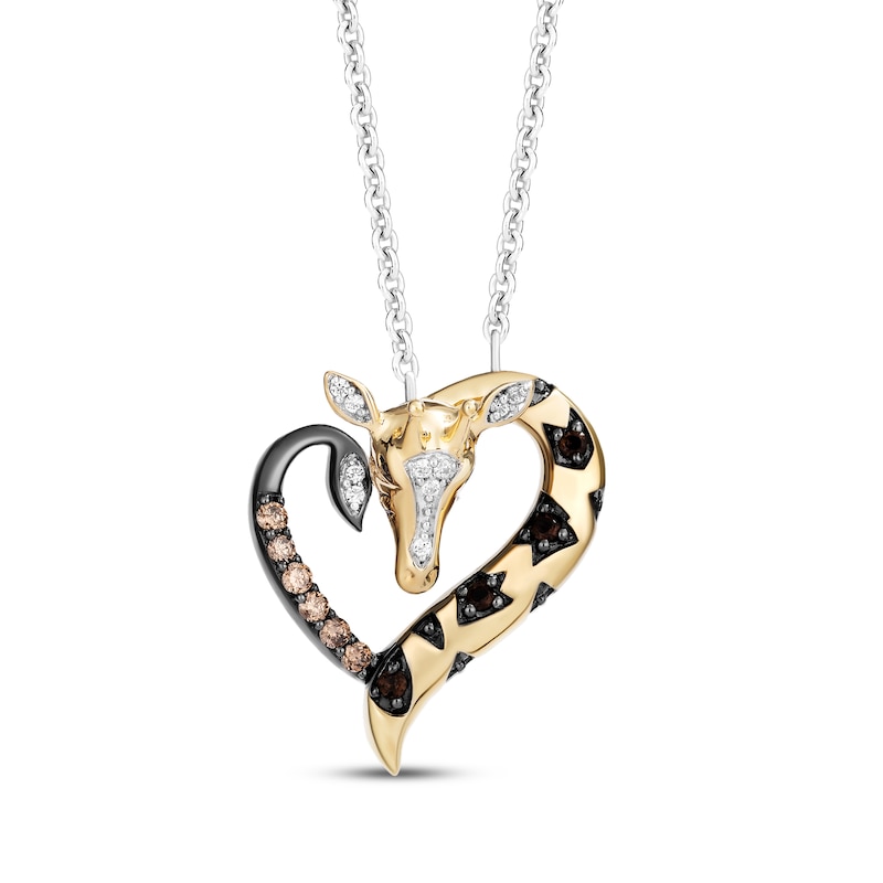 Disney Treasures The Lion King Diamond & Smoky Topaz Giraffe Heart Necklace 1/15 ct tw Sterling Silver & 10K Yellow Gold 18"