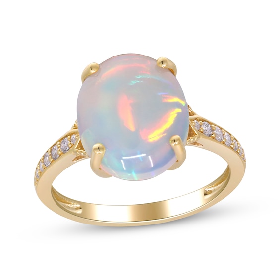 Oval-Cut Opal & Diamond Ring 1/10 ct tw 10K Yellow Gold
