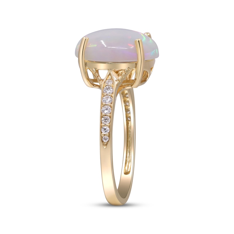 Main Image 2 of Oval-Cut Opal & Diamond Ring 1/10 ct tw 10K Yellow Gold