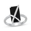 Thumbnail Image 0 of Emerald-Cut Black Onyx & Diamond Crossover Ring 1/15 ct tw Sterling Silver