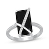 Thumbnail Image 1 of Emerald-Cut Black Onyx & Diamond Crossover Ring 1/15 ct tw Sterling Silver