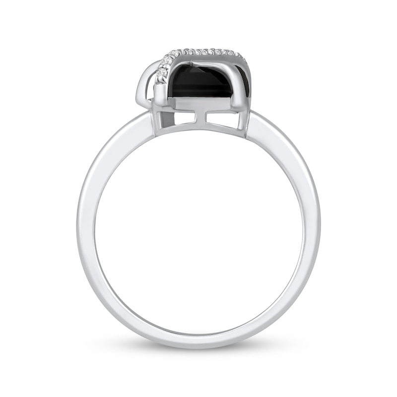 Main Image 3 of Emerald-Cut Black Onyx & Diamond Crossover Ring 1/15 ct tw Sterling Silver