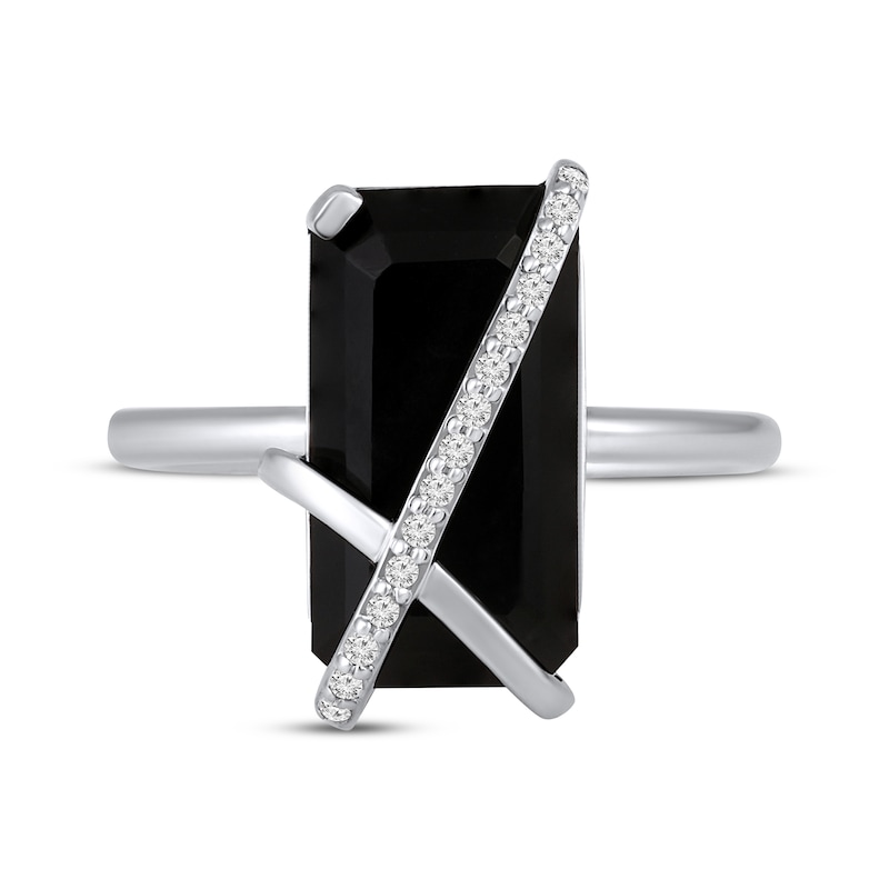 Main Image 4 of Emerald-Cut Black Onyx & Diamond Crossover Ring 1/15 ct tw Sterling Silver