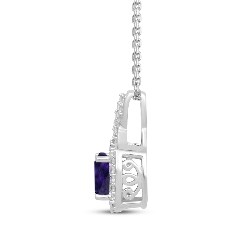 Sterling Silver Cushion Amethyst & Created White Sapphire Halo Earrings Sterling Silver Cushion Amethyst & Created White Sapphire Halo Earrings