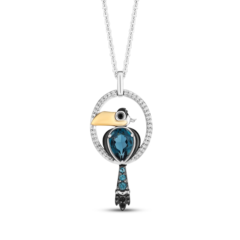 Disney Treasures The Lion King "Zazu" London Blue Topaz & Diamond Necklace 1/10 ct tw Sterling Silver & 10K Yellow Gold 19"