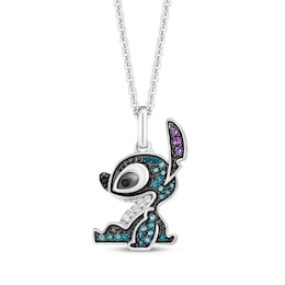 Disney Treasures Lilo & Stitch Amethyst & Tri-Color Diamond Necklace 1/8 ct tw Sterling Silver 19"