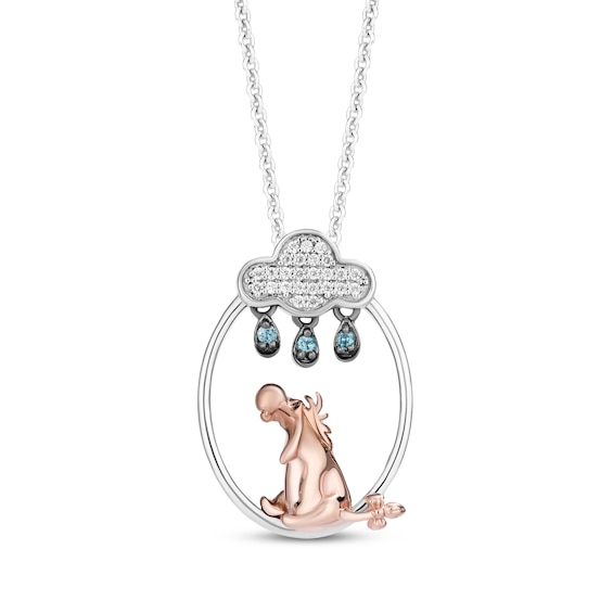 Disney Treasures Winnie the Pooh "Eeyore" Blue Topaz & Diamond Necklace 1/20 ct tw Sterling Silver & 10K Rose Gold 19"