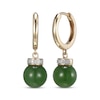 Thumbnail Image 1 of Nephrite Jade & Diamond Collar Hoop Drop Earrings 1/20 ct tw 14K Yellow Gold