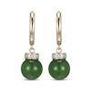 Thumbnail Image 2 of Nephrite Jade & Diamond Collar Hoop Drop Earrings 1/20 ct tw 14K Yellow Gold