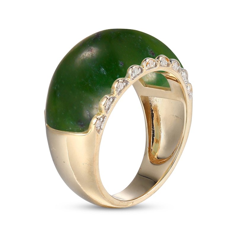 Main Image 2 of Nephrite Jade & Diamond Ring 1/10 ct tw 14K Yellow Gold