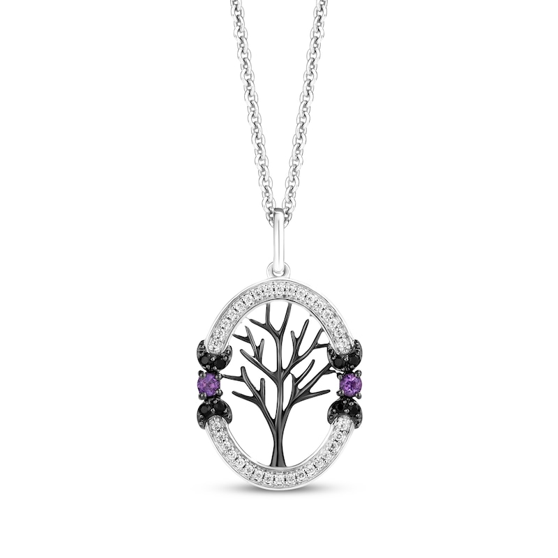 Disney Treasures Hocus Pocus Amethyst & Black Diamond Tree Necklace 1/6 ct tw Sterling Silver 19"