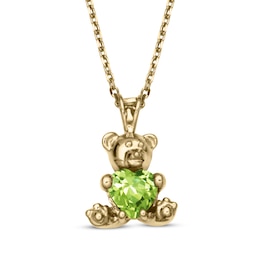 Heart-Shaped Peridot Teddy Bear Necklace 14K Yellow 18"