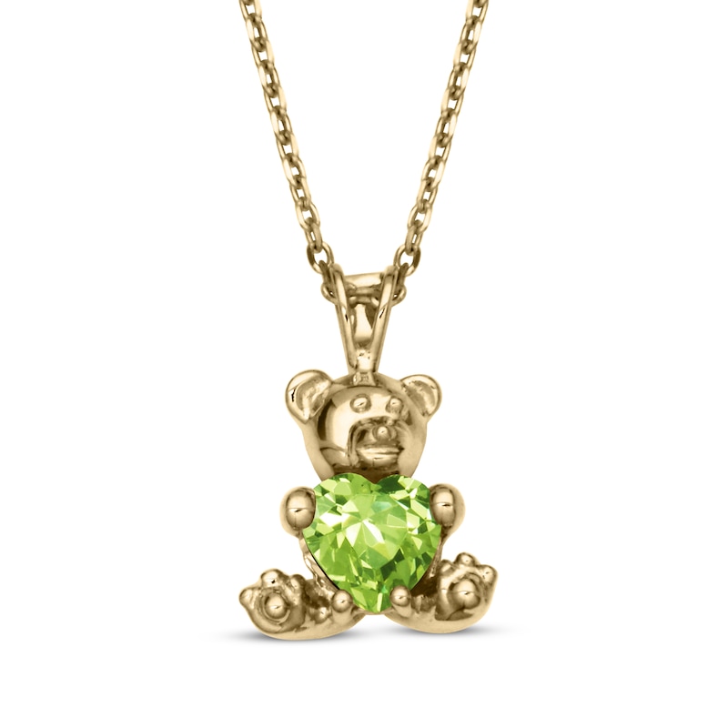 Main Image 1 of Heart-Shaped Peridot Teddy Bear Necklace 14K Yellow 18"