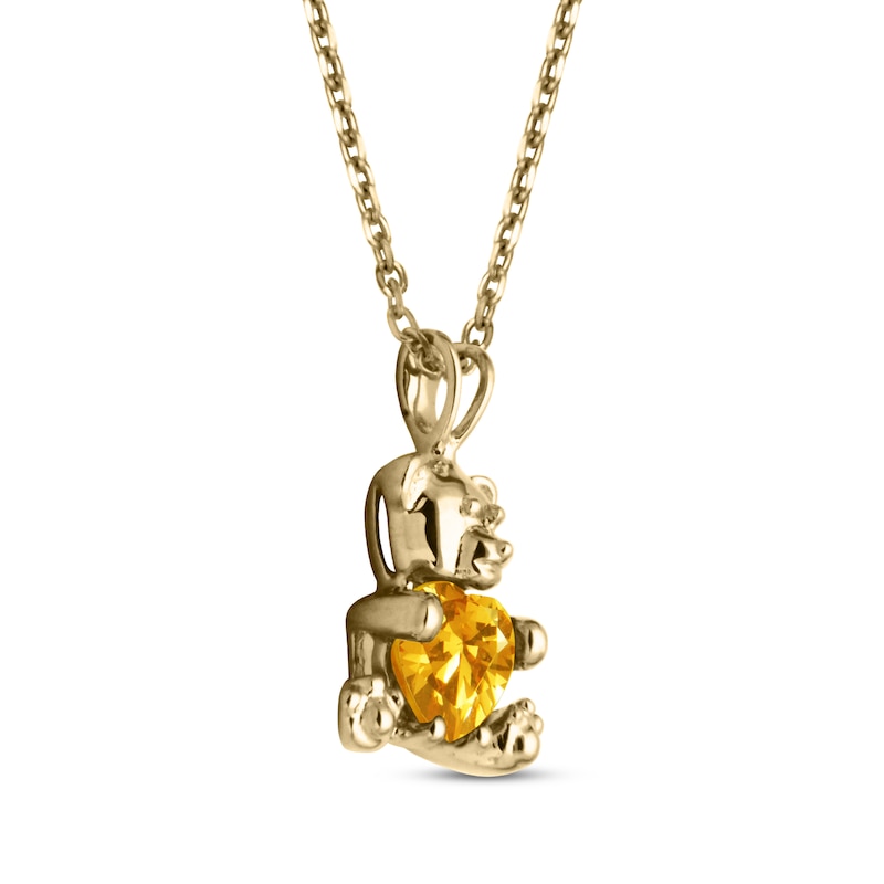 Heart-Shaped Citrine Teddy Bear Necklace 14K Yellow Gold 18"