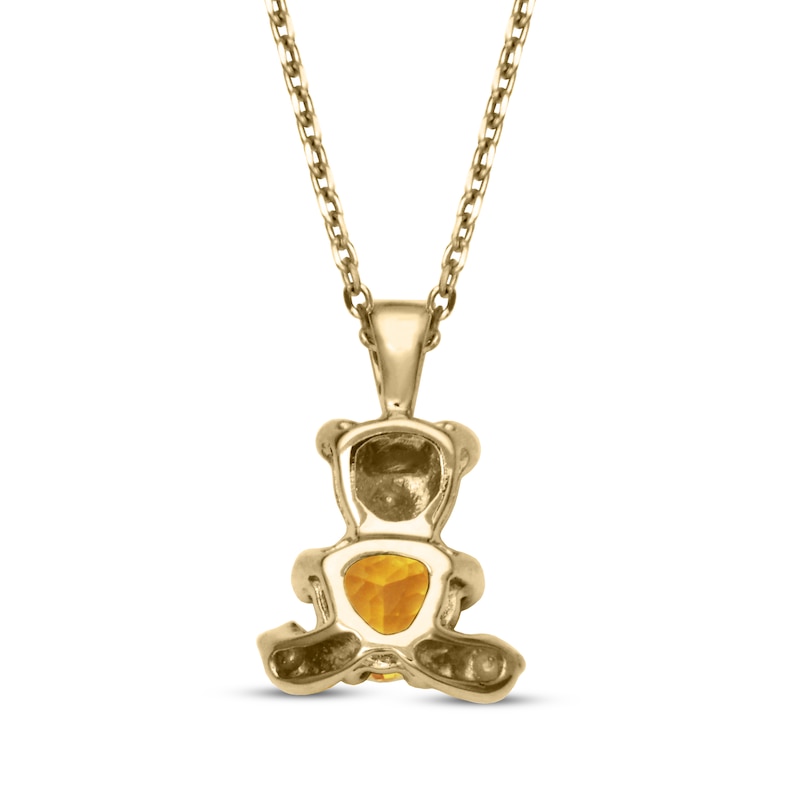 Heart-Shaped Citrine Teddy Bear Necklace 14K Yellow Gold 18"