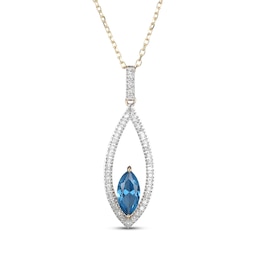 Marquise-Cut Swiss Blue Topaz & Diamond Frame Necklace 1/5 ct tw 10K Yellow Gold 18"