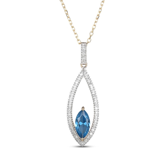 Marquise-Cut Swiss Blue Topaz & Diamond Frame Necklace 1/5 ct tw 10K Yellow Gold 18"