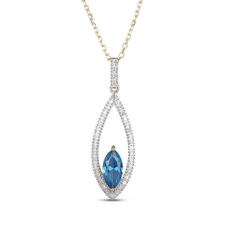 Main Image 1 of Marquise-Cut Swiss Blue Topaz & Diamond Frame Necklace 1/5 ct tw 10K Yellow Gold 18&quot;