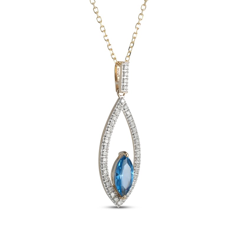 Main Image 2 of Marquise-Cut Swiss Blue Topaz & Diamond Frame Necklace 1/5 ct tw 10K Yellow Gold 18&quot;