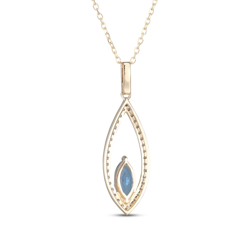 Main Image 3 of Marquise-Cut Swiss Blue Topaz & Diamond Frame Necklace 1/5 ct tw 10K Yellow Gold 18&quot;