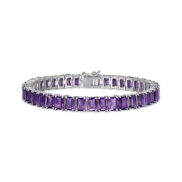 Emerald-Cut Amethyst Line Bracelet Sterling Silver 7.25"