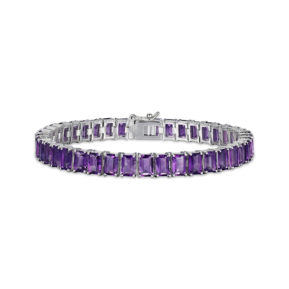 Emerald-Cut Amethyst Line Bracelet Sterling Silver 7.25"