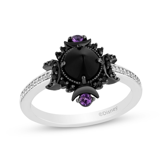 Disney Treasures Hocus Pocus Black Onyx, Diamond & Amethyst Moon Ring 1/6 ct tw Sterling Silver