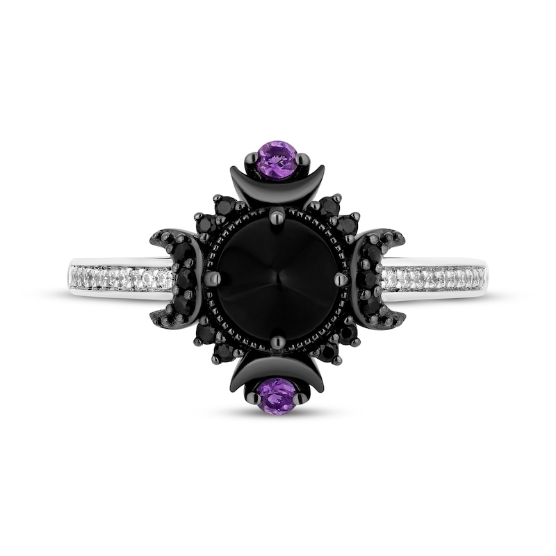 Main Image 4 of Disney Treasures Hocus Pocus Black Onyx, Diamond & Amethyst Moon Ring 1/6 ct tw Sterling Silver