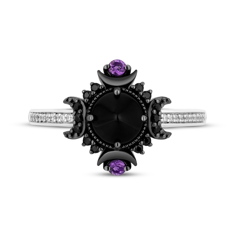 Disney Treasures Hocus Pocus Black Onyx, Diamond & Amethyst Moon Ring 1/6 ct tw Sterling Silver