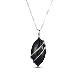 Marquise-Cut Black Agate & White Lab-Created Sapphire Necklace Sterling Silver 18"