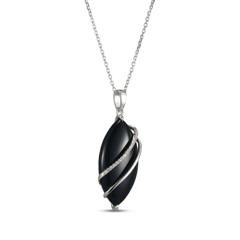 Main Image 2 of Marquise-Cut Black Agate & White Lab-Created Sapphire Necklace Sterling Silver 18&quot;