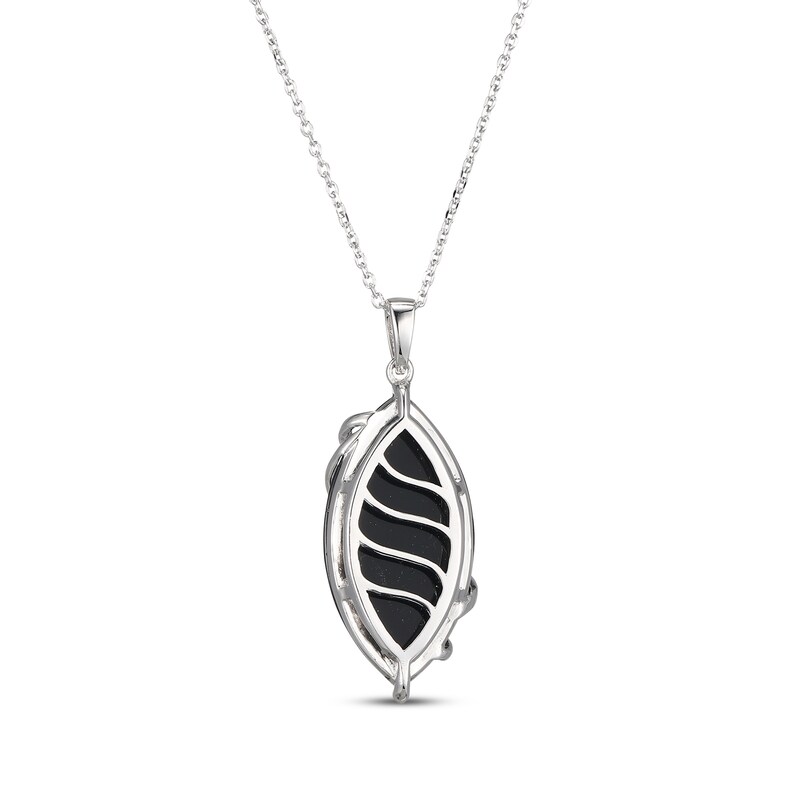 Main Image 3 of Marquise-Cut Black Agate & White Lab-Created Sapphire Necklace Sterling Silver 18&quot;