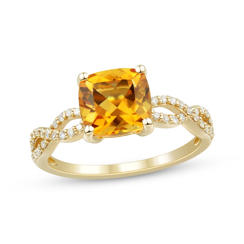 Cushion-Cut Citrine & Diamond Twist Shank Ring 1/6 ct tw 10K Yellow Gold