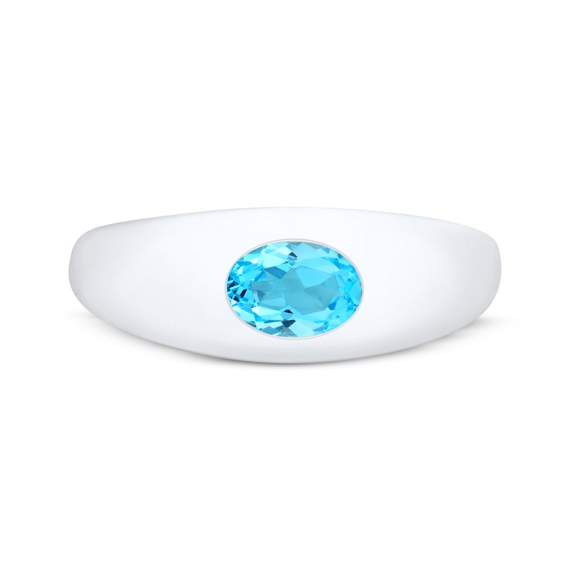 Main Image 3 of Oval-Cut Swiss Blue Topaz Dome Ring 10K White Gold