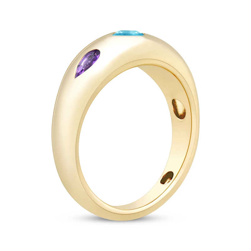 Main Image 2 of Cushion-Cut Swiss Blue Topaz & Pear-Shaped Amethyst Dome Ring 10K Yellow Gold